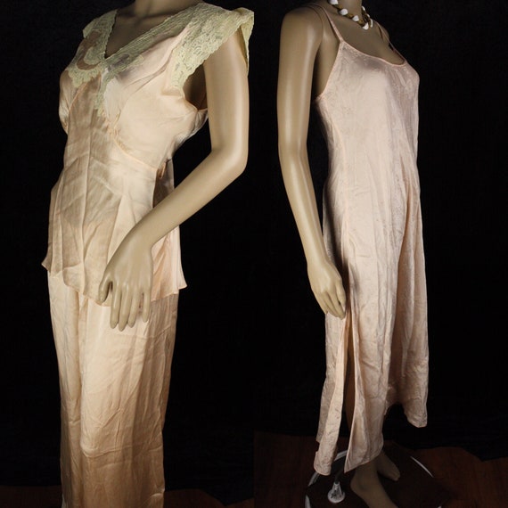 Vintage 1940s Pajamas AND Nightgown Soft Peach and