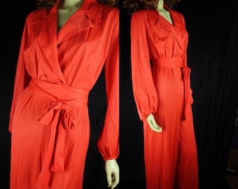 UNIQUE * Vintage 60s 70s * Vanity Fair * Nylon Loungewear * Leisure Wear * Orange * Size 36 * Medium * Jumpsuit