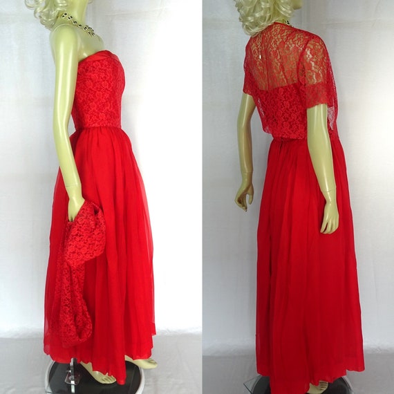 Vintage 1950s * Coral Red Dress with Matching Lac… - image 2