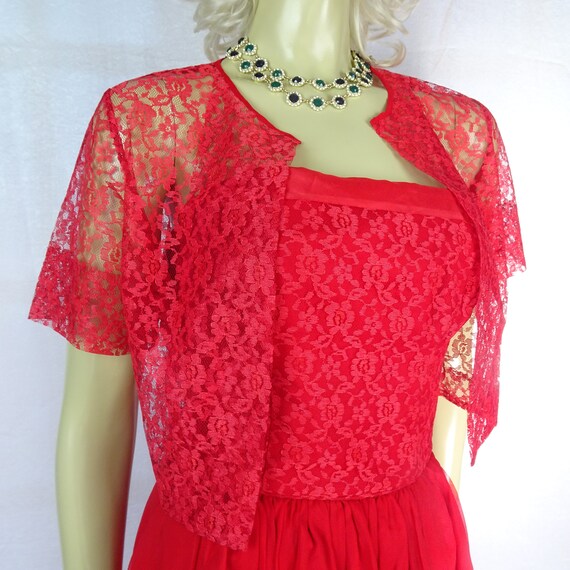 Vintage 1950s * Coral Red Dress with Matching Lac… - image 8