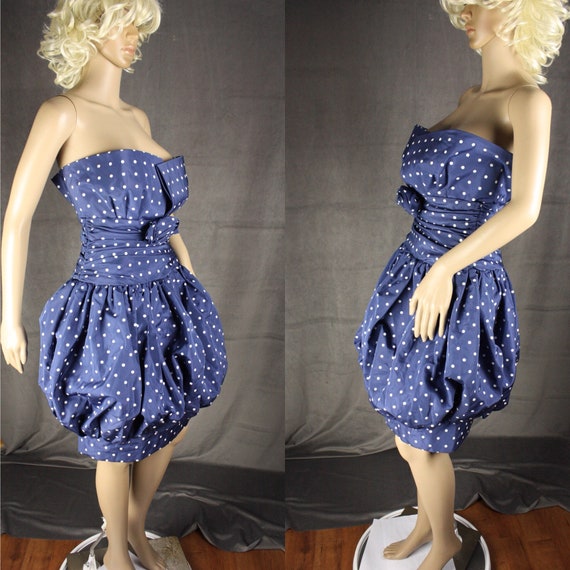 Vintage 80s Polka Dot Dress Bubble Skirt Sleevele… - image 1