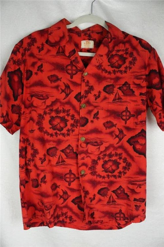 Vintage Men's Hawaiian Shirt * Red, 100% Cotton *… - image 5