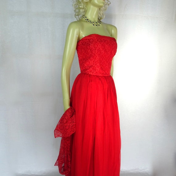 Vintage 1950s * Coral Red Dress with Matching Lac… - image 9