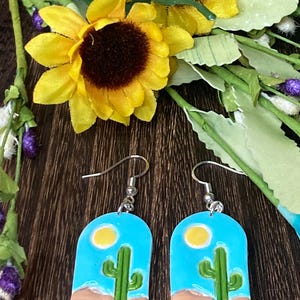 Cactus polymer clay earrings boho jewelry handmade gifts for her, country stylish western style jewelry drop and dangle hypoallergenic gold
