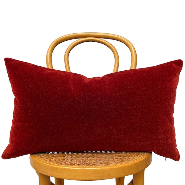 RUBY Red Double Sided Mohair Velvet Pillow - 12x20, 14x24 Lumbar