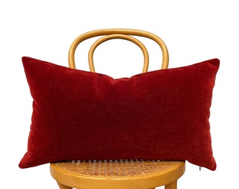 RUBY Red Double Sided Mohair Velvet Pillow - 12x20, 14x24 Lumbar