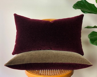 WINE & MINK Mohair Velvet Pillow - Two Tone - 12x20, 14x24, 18x18, 20x20, 22x22, 24x24 Square or Lumbar