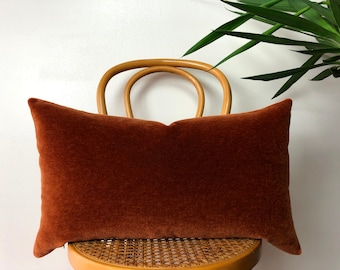 RUST Orange Double Sided Mohair Velvet Pillow - 12x20 or 14x24 Lumbar