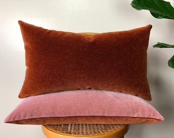 RUST & ROSE Two-Tone Mohair Velvet Pillow - 12x20, 14x24, 18x18, 20x20, 22x22, 24x24 Lumbar or Square