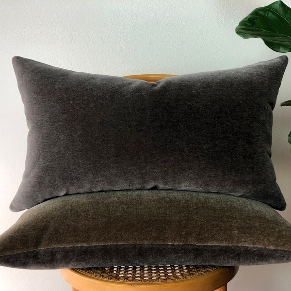 MINK Brown & PEWTER Gray Mohair Velvet Pillow - Two Tone - 12x20, 14x24, 18x18, 20x20, 22x22 24x24 Square or Lumbar