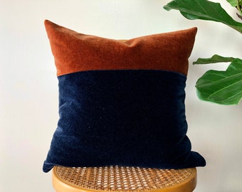 NAVY & RUST Mohair Velvet Color Block Pillow - 18x18, 20x20, 22x22 Square