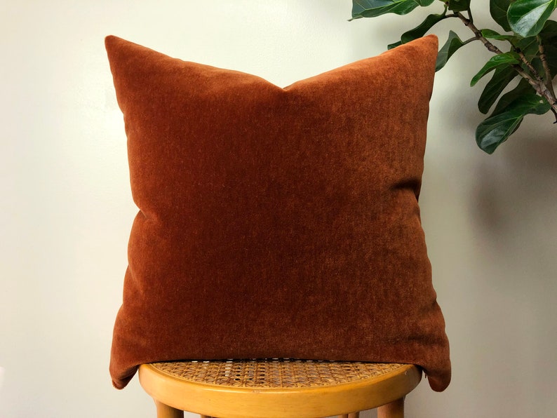 RUST Mohair Velvet with Belgian Linen Pillow 18x18, 20x20, 22x22, 24x24 Square image 1