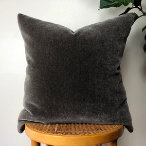 PEWTER GRAY Mohair Velvet with Belgian Linen Pillow - 18x18, 20x20, 22x22, 24x24 Square