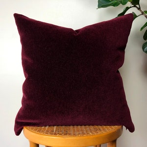 WINE Burgundy Mohair Velvet with Belgian Linen Pillow - 18x18, 20x20, 22x22, 24x24 Square