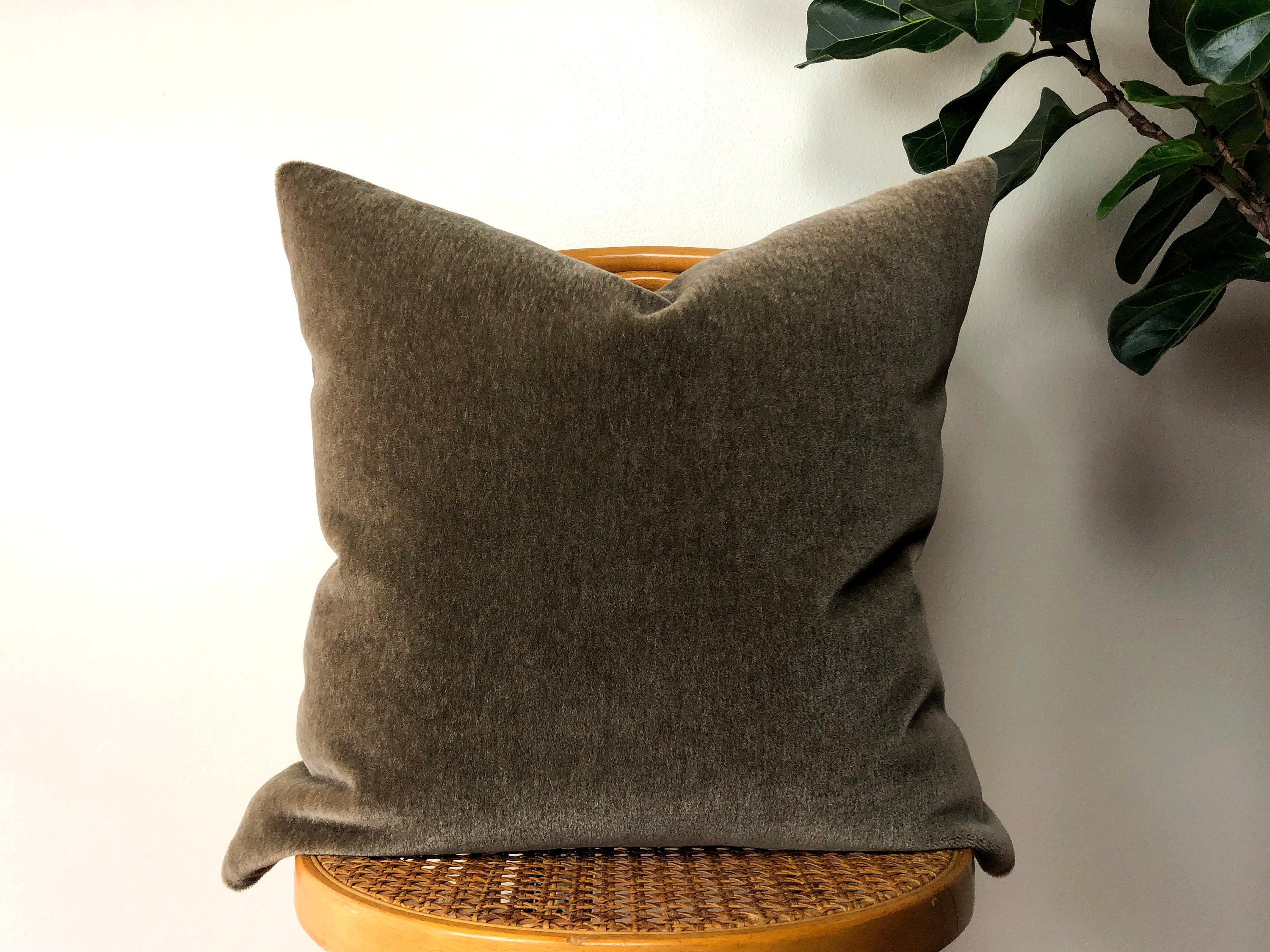 MINK BROWN Mohair Velvet With Belgian Linen Pillow 18x18 20x20