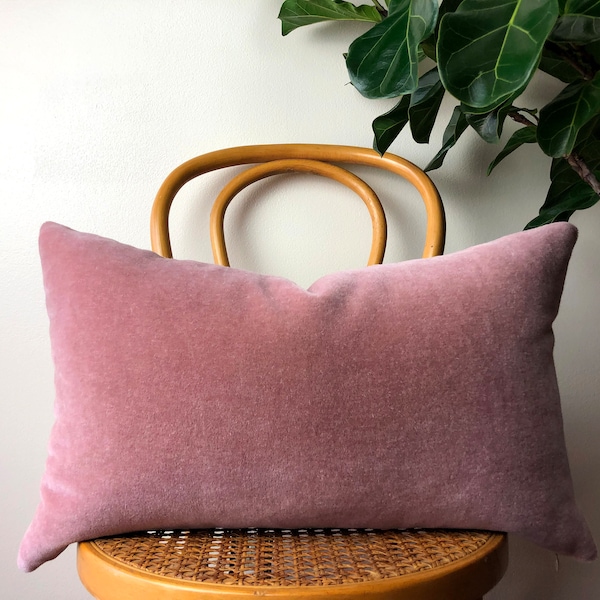 ROSE Pink Mohair Velvet with Belgian Linen Pillow - 12x20 or 14x24 Lumbar