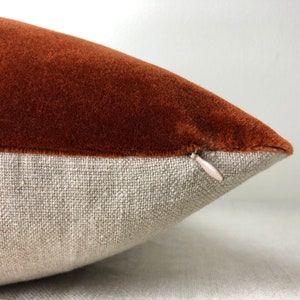 RUST Mohair Velvet with Belgian Linen Pillow 18x18, 20x20, 22x22, 24x24 Square image 2