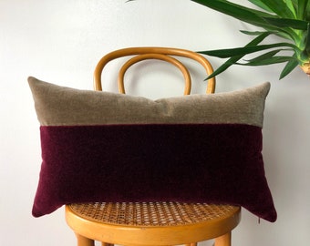 WINE & MINK Mohair Velvet Color Block Pillow - 12x20, 14x24 Lumbar