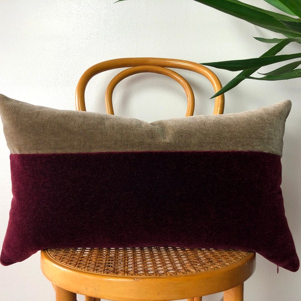 WINE & MINK Mohair Velvet Color Block Pillow - 12x20, 14x24 Lumbar