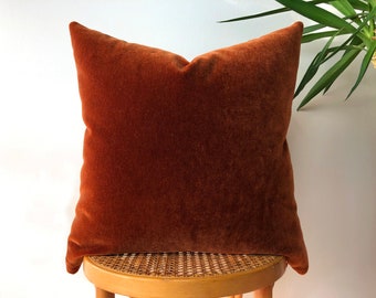 RUST Orange Double Sided Mohair Velvet Pillow - 18x18, 20x20, 22x22, 24x24 Square
