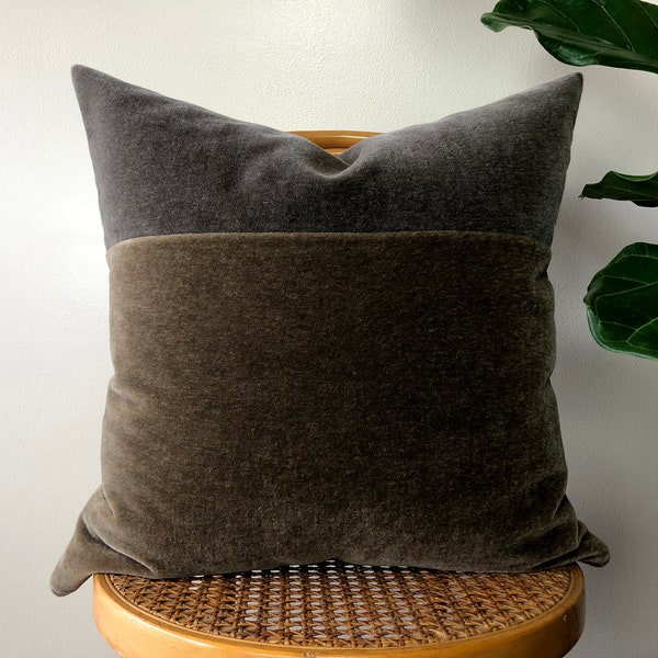 MINK & PEWTER Mohair Velvet Color Block Pillow - 18x18, 20x20, 22x22 Square