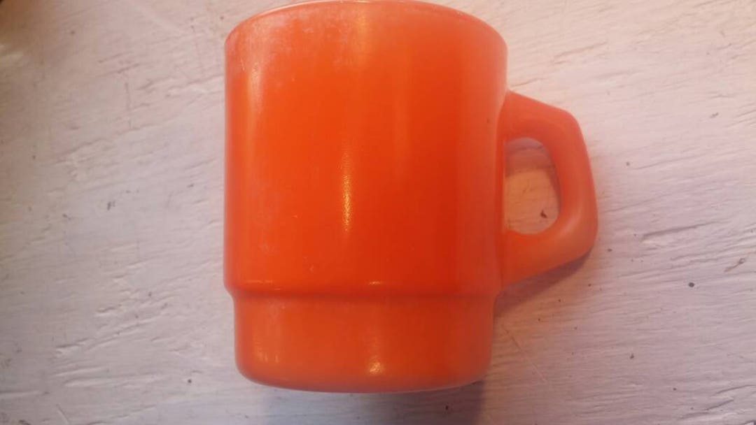 Bright Orange Anchor Hocking Painted Milk Glass Mug in Great Etsy