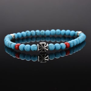 Turquoise Magnesite Gemstone Orthodox  prayer bracelet with Pattee style cross --Chotki, Komboskini, Brojanica