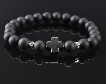 Onyx & Hematite cross Orthodox  prayer bracelet, Chotki, Komboskini, Brojanica