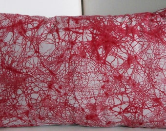 Batik Crackle Pillow Cover, 12 x 20 Abstract Pillow Cover, Red Throw Pillow, Lumbar Pillow, Red on Gray Pillow Cover