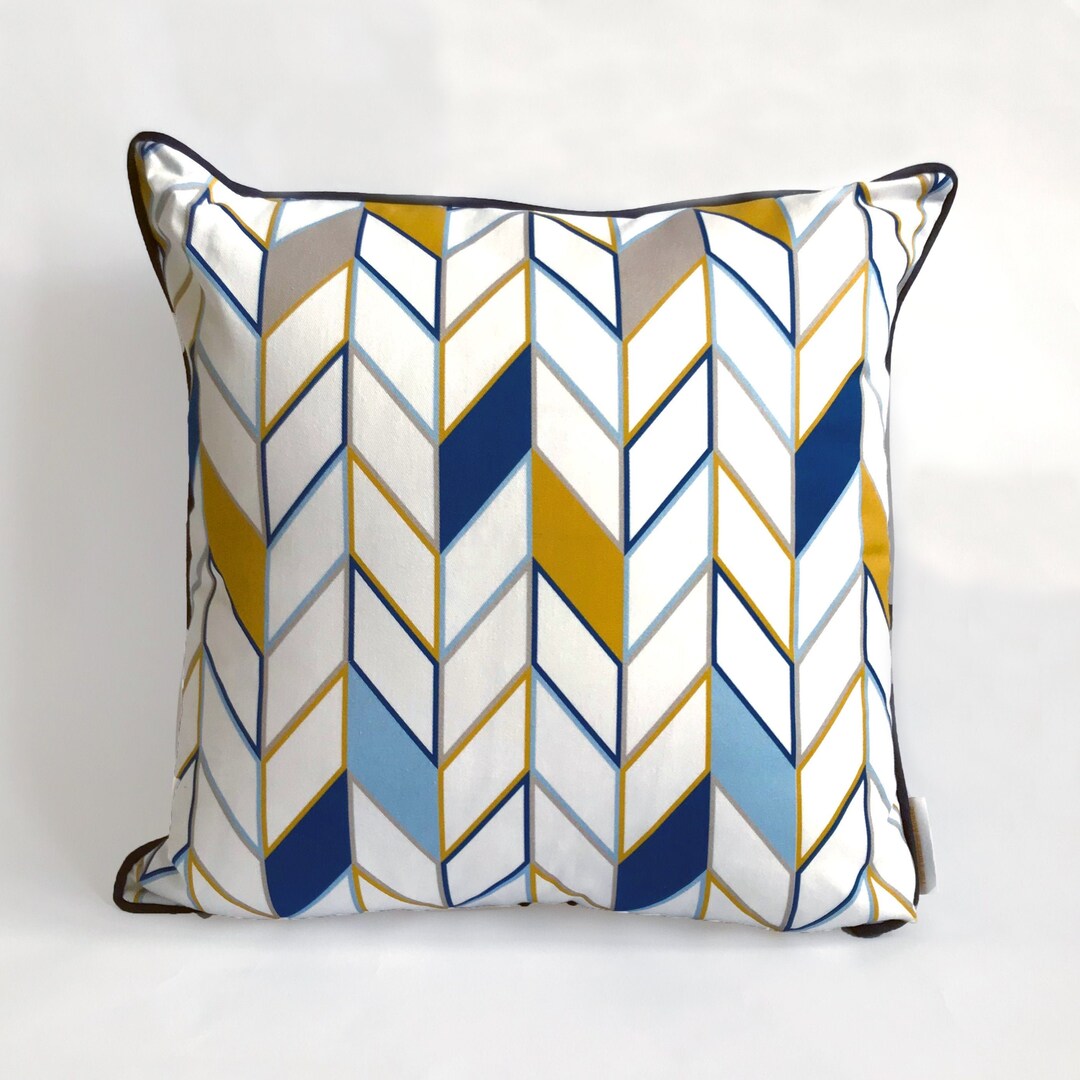 Navy and Yellow Geometric Cushion Etsy UK