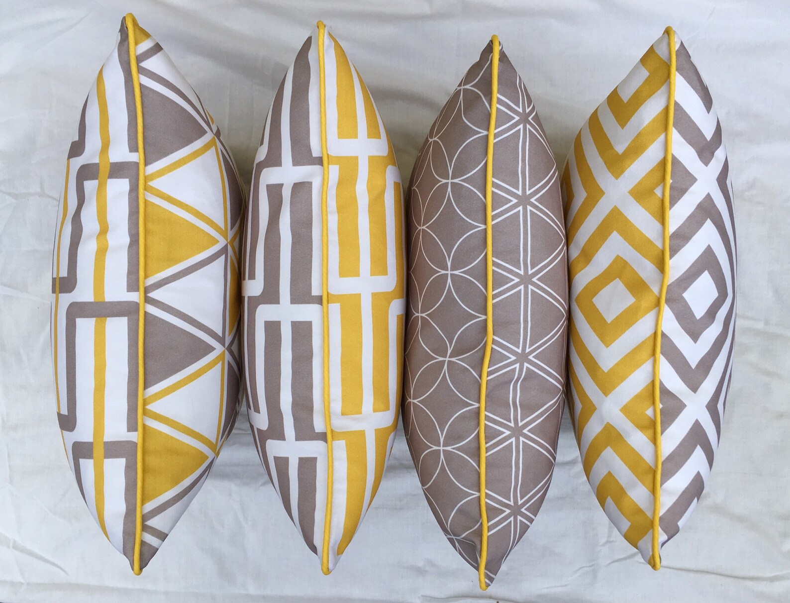 Set of 4 Yellow and Grey Geometric Cushions 45cm X 45cm Cotton Etsy