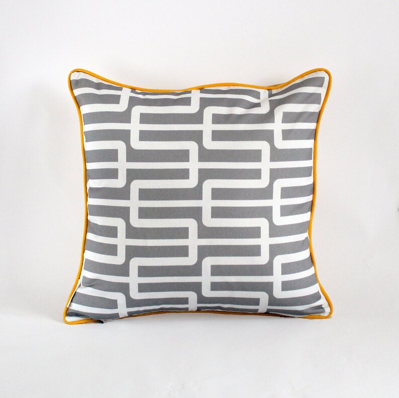 Set of 4 Yellow and Grey Geometric Cushions 45cm X 45cm Cotton Etsy