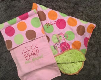 Personalized Baby blankets burp cloths and bibs