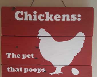 Chickens The Pet That Poops Breakfast Sign, Chicken Sign, Pallet Wood Sign, Rustic Wall Hanging
