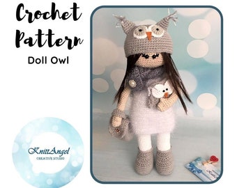 CROCHET PATTERN Doll Owl / Amigurumi Tutorial - Tilda Owl  - Pattern toy - Pattern English - Winter doll