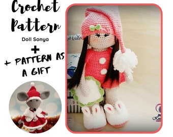 SALE!!! CROCHET PATTERN doll / Amigurumi Tutorial - Doll  in sleepwear (English) - Pattern Mouse as gift