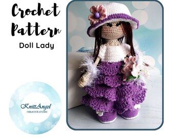 CROCHET PATTERN DOLL / Amigurumi Tutorial -  Doll Tilda Lady  (English) - Doll in clothes