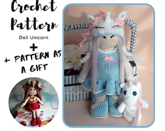 CROCHET PATTERN DOLL / Amigurumi Tutorial -Doll Unicorn and  toy Little Unicorn (English) - Pattern Doll as gift