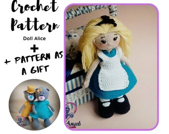 CROCHET PATTERN ALICE / Amigurumi Tutorial - Doll Alice in Wonderland (English) - Pattern Bears as gift