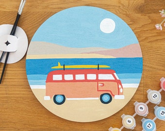 BEACH VAN Paint by Numbers Kit, Voorgetekende Paint Kit, kit diy, stijlvol interieur, verf op nummer kit volwassene, strandkunst, geschenkdoos, DIY ambachtelijke kit