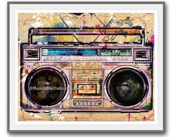 Retro tapes Vintage media devices Boombox radio art Ghetto blaster poster Retro audio poster Boombox 80s on canvas Tape recorders art