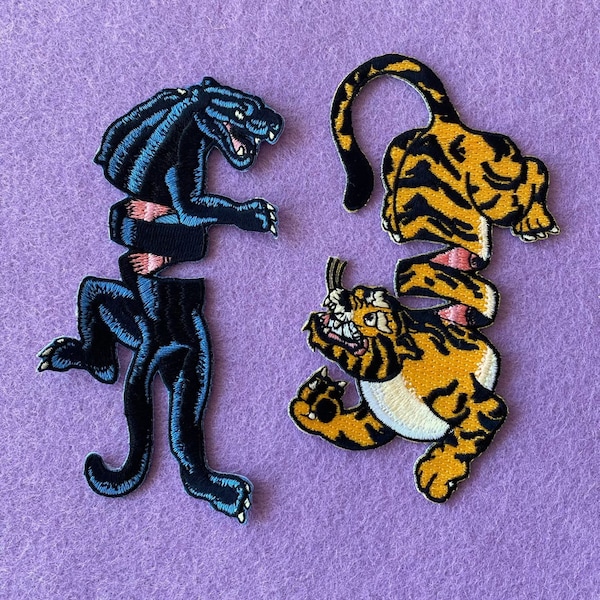 Slinky Tiger/Panther Iron on Patch SET, embroidered patch, patches, patches for backpack, patches for jacket, gift idea