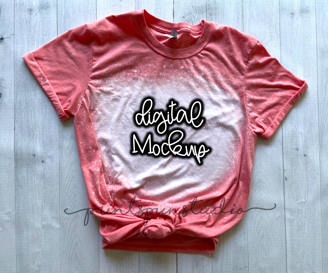 Bleached Gildan 6400 Adult Softstyle Heather Coral Silk Mockup - Etsy