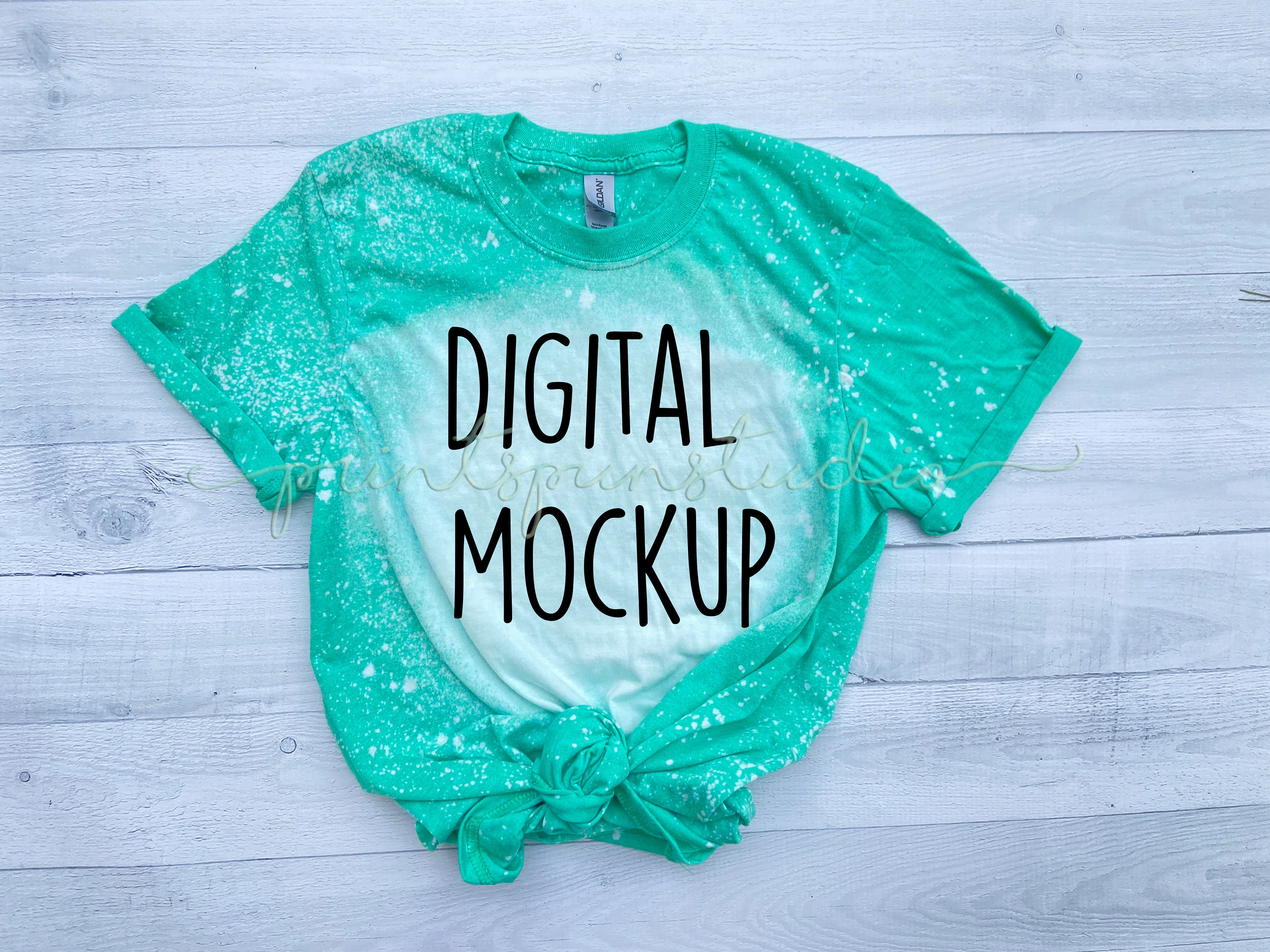 Gildan Softstyle Mockup Bleach Shirt Mockup Heather Seafoam Mockup