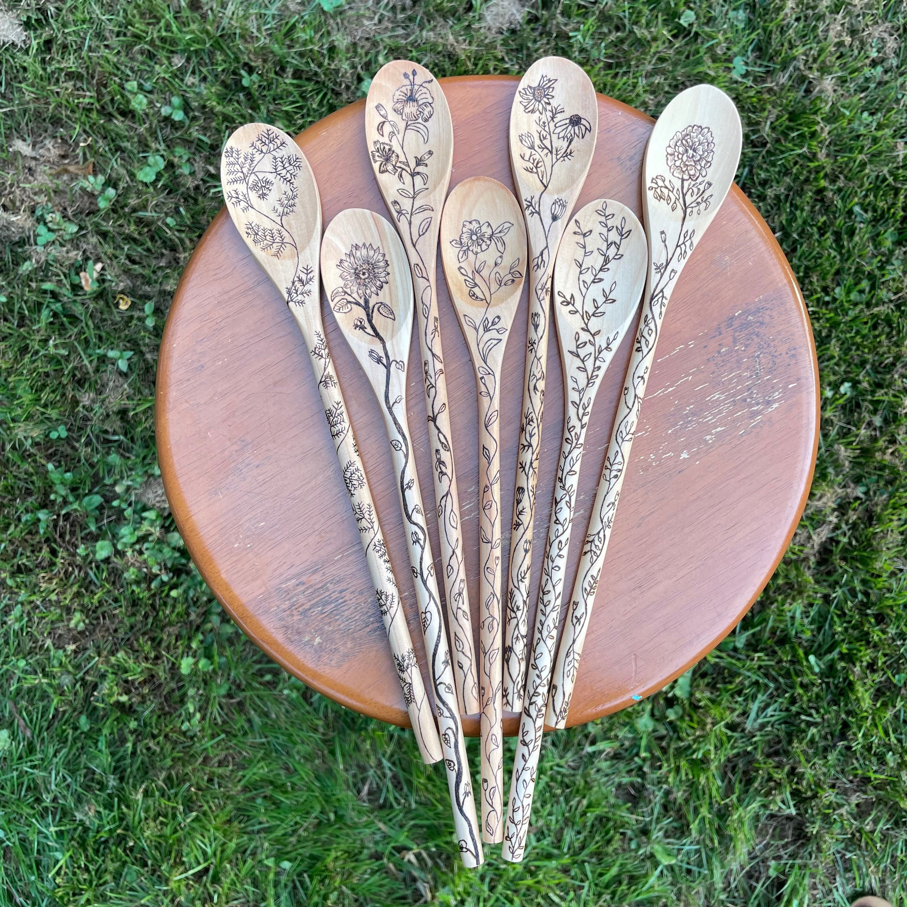 Wood Burned Wooden Spoon, Pyrography Art, Vines Spoon, Cooking
