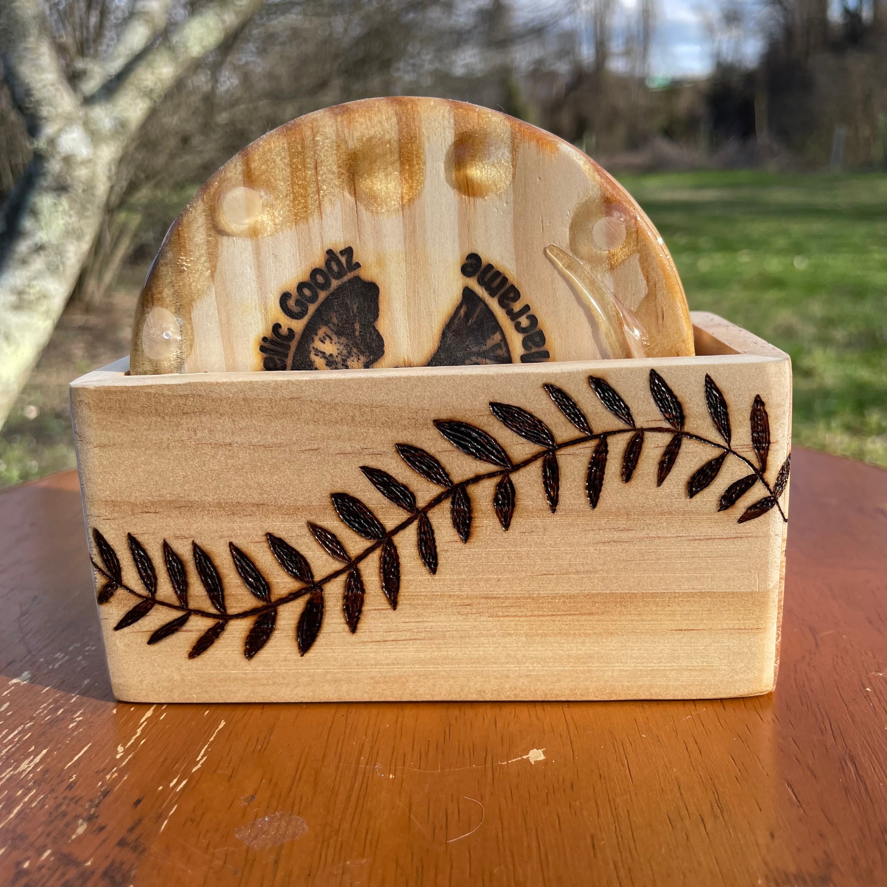 Wood Burned Flowers Coaster Set, Pyrography Coasters, Sunflower Coaster ...