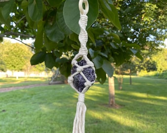 Macrame Crystal Wall Hanger, Crystal Car Charm, Car Accessory, Crystal Gift, Rose Quartz, Amazonite, Amethyst, Boho Crystal Decor, Wall Hang