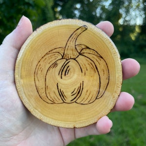 Wood Burned Pumpkin Coaster, Fall Decor, Wooden Coaster, Fall Coaster, Live Edge Wood Slice, Ecofriendly Gift, Handmade Pyrography, Rustic