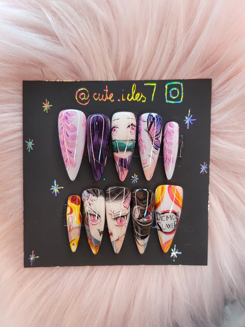 Anime set 1 - Press On Nails - Made to Order ONLY - Cute - Demon Girl 