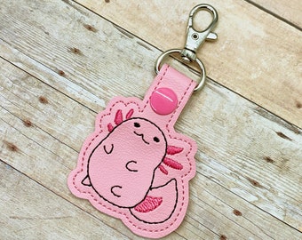 Chubby axolotl embroidered key chain/snap tab